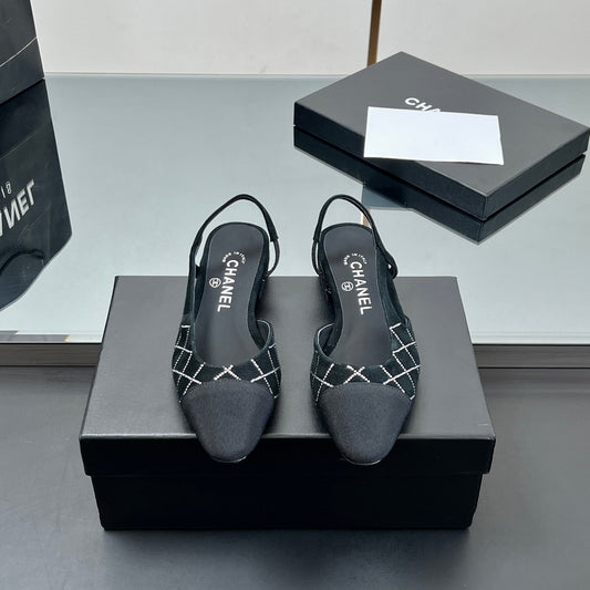 CC SLINGBACK 25S 25 MM IN BLACK SUEDE AND CRYSTALS - 35