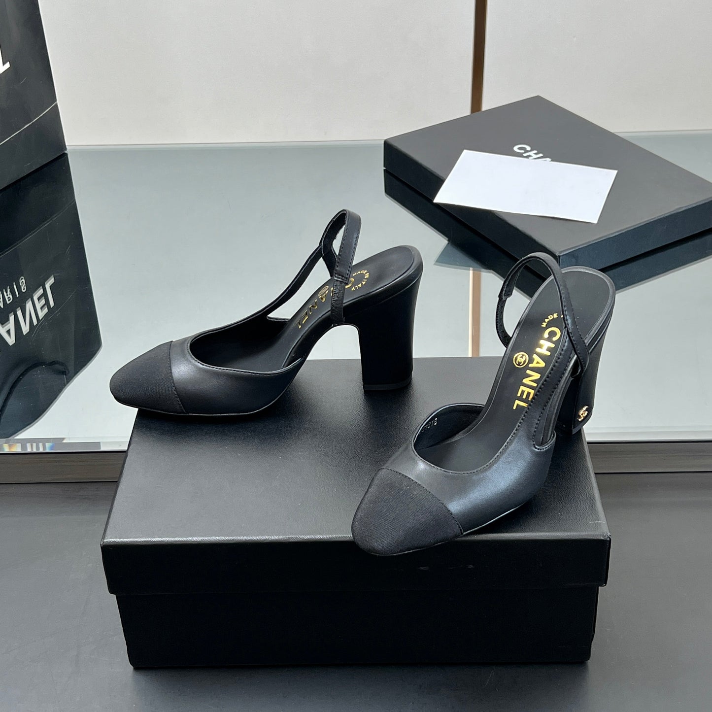 CC HIGH SLINGBACK 25S 90 MM IN BLACK FABRIC MIX LAMBSKIN - 35