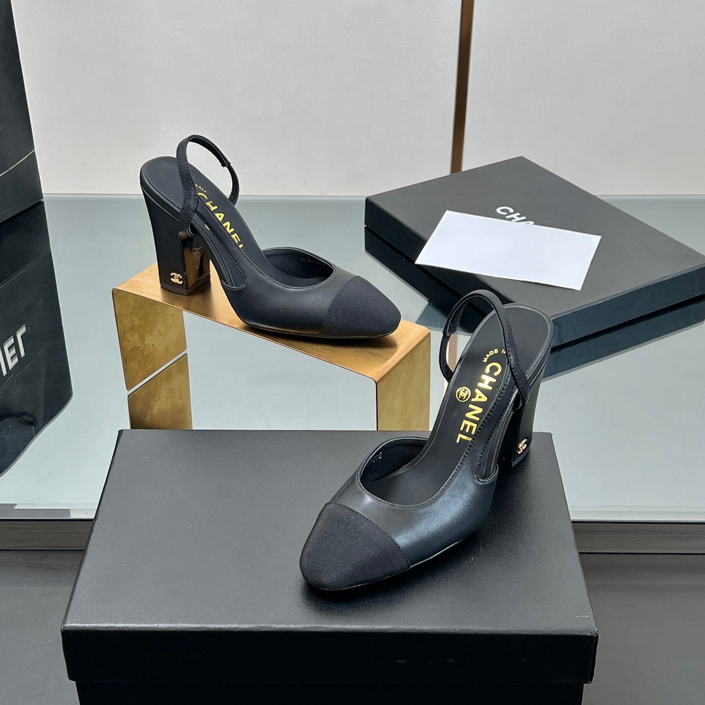 CC HIGH SLINGBACK 25S 90 MM IN BLACK FABRIC MIX LAMBSKIN - 35