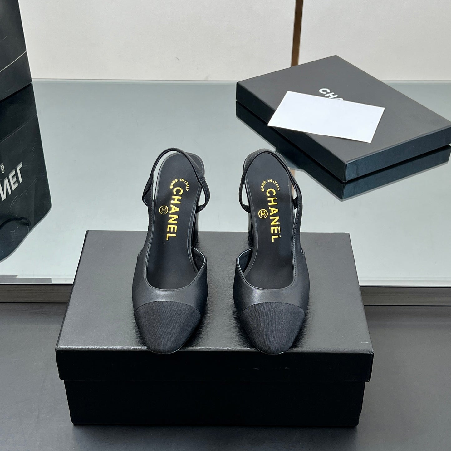 CC HIGH SLINGBACK 25S 90 MM IN BLACK FABRIC MIX LAMBSKIN - 35