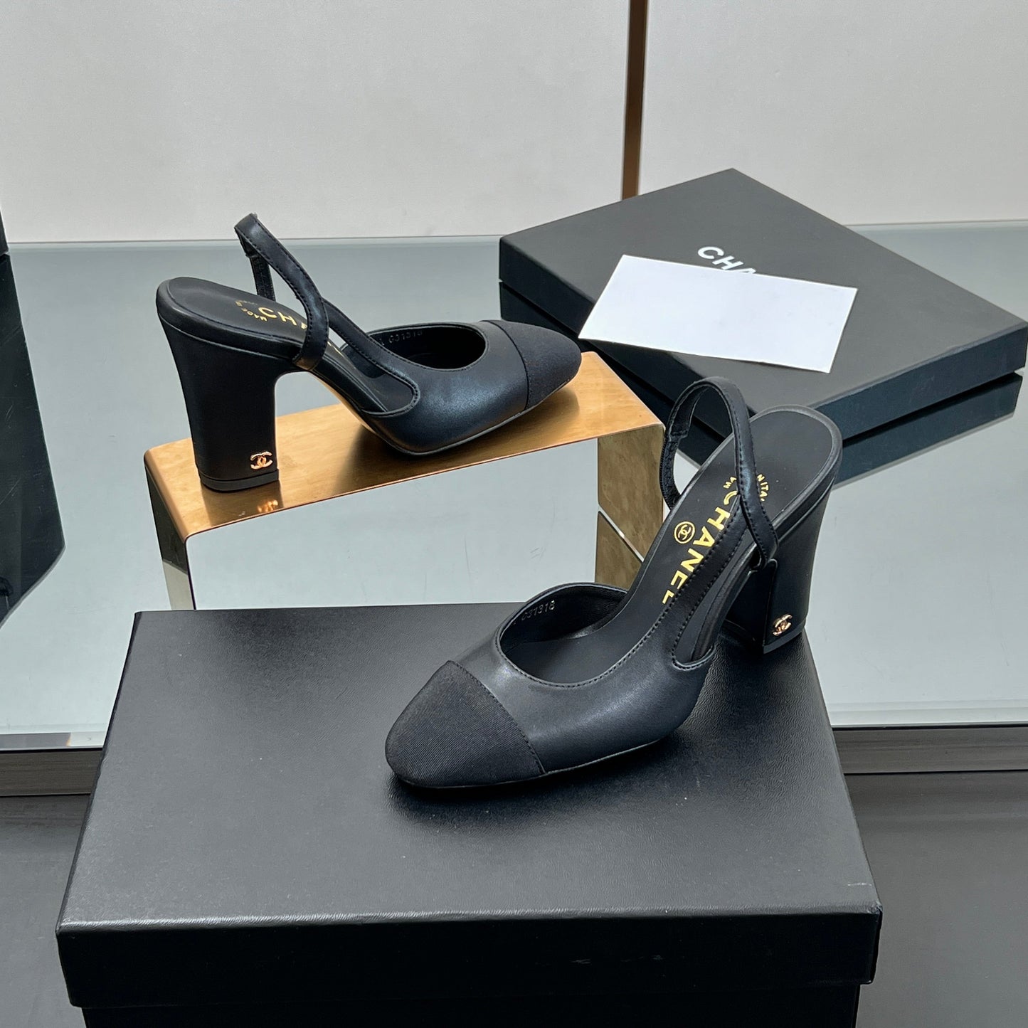 CC HIGH SLINGBACK 25S 90 MM IN BLACK FABRIC MIX LAMBSKIN - 35