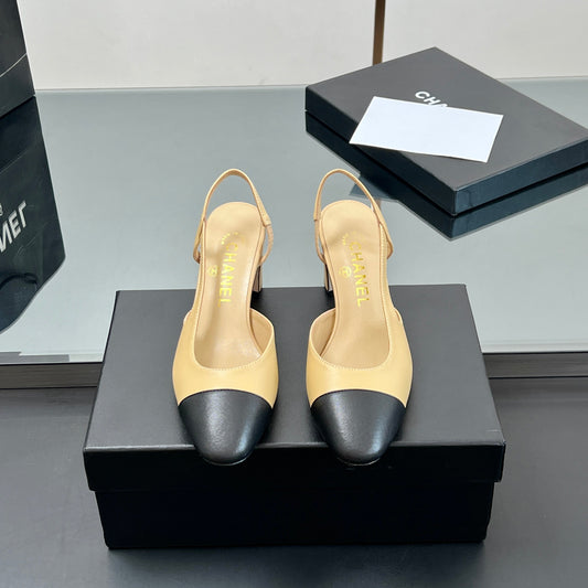 CC HIGH SLINGBACK 25S 65 MM IN BLACK MIX BEIGE LAMBSKIN - 35