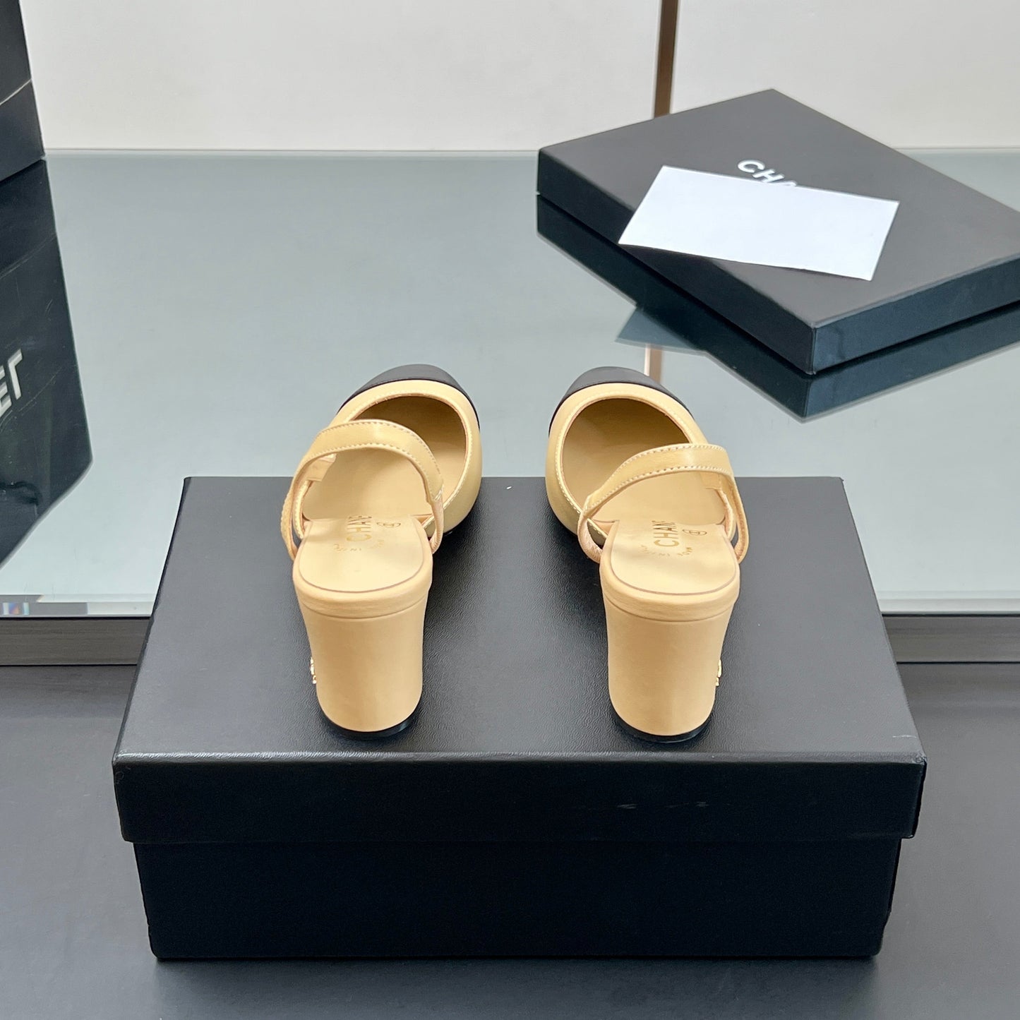 CC HIGH SLINGBACK 25S 65 MM IN BLACK MIX BEIGE LAMBSKIN - 35