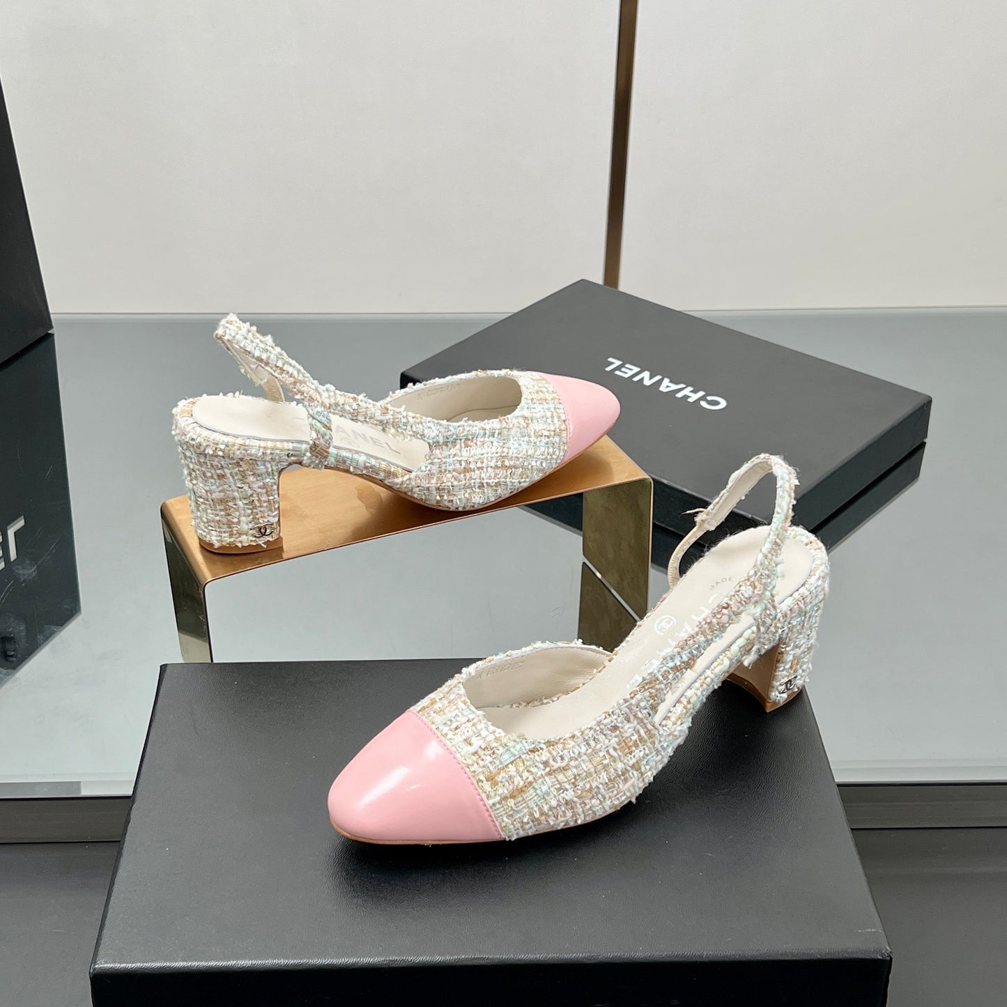 CC SLINGBACK 25S 65 MM IN PINK LAMBSKIN MIX TWEED - 35