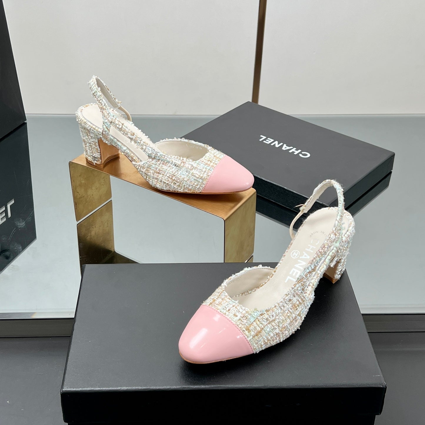 CC SLINGBACK 25S 65 MM IN PINK LAMBSKIN MIX TWEED - 35