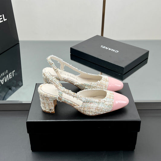CC SLINGBACK 25S 65 MM IN PINK LAMBSKIN MIX TWEED - 35