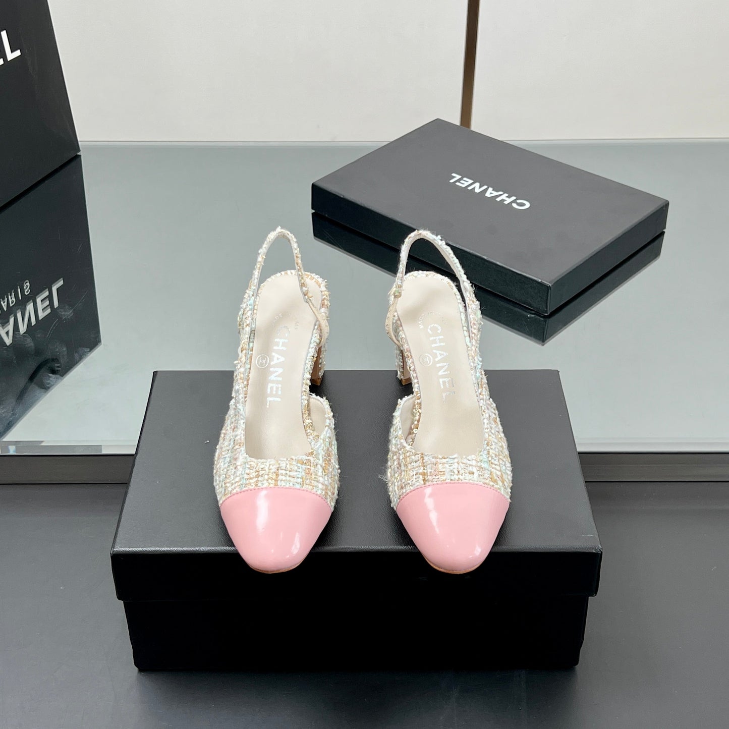 CC SLINGBACK 25S 65 MM IN PINK LAMBSKIN MIX TWEED - 35