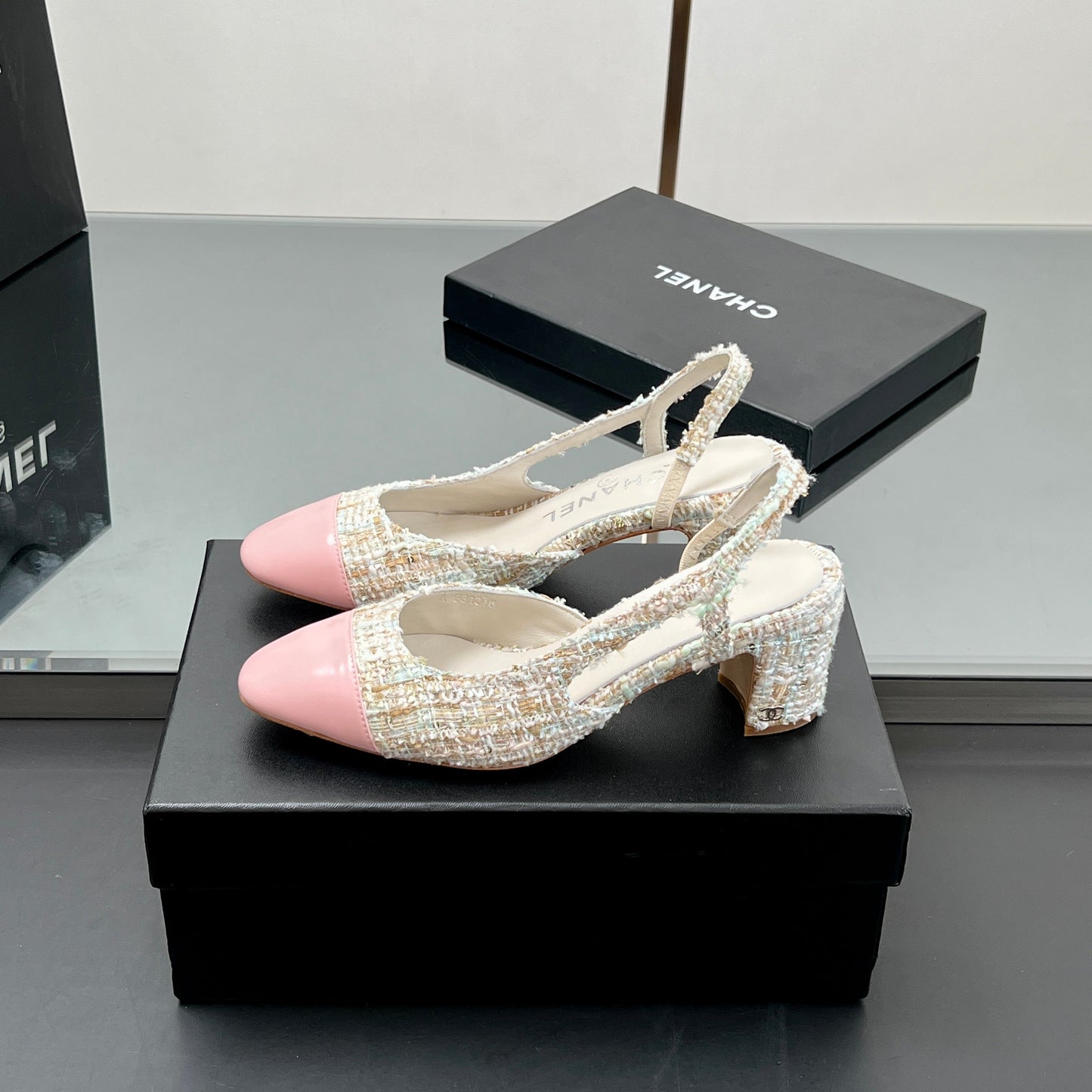 CC SLINGBACK 25S 65 MM IN PINK LAMBSKIN MIX TWEED - 35