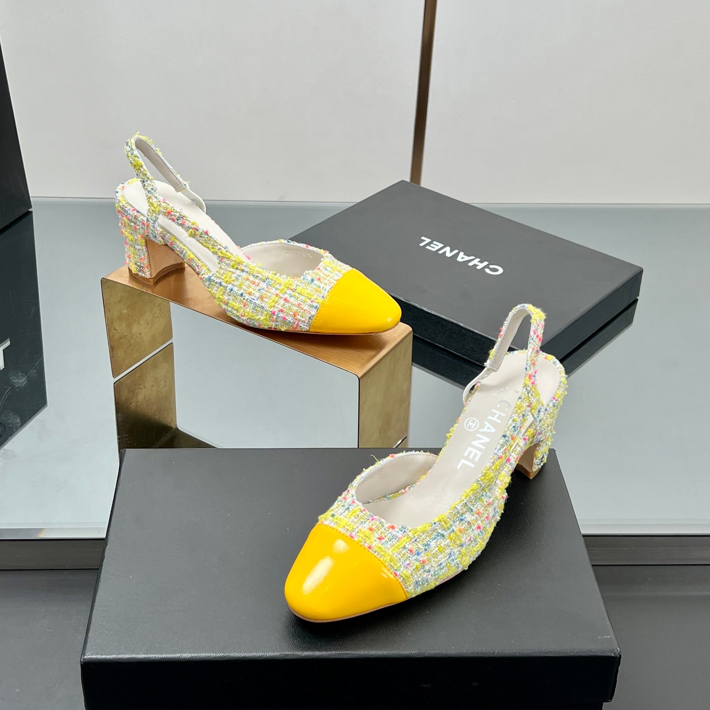 CC SLINGBACK 25S 65 MM IN YELLOW LAMBSKIN MIX TWEED - 35