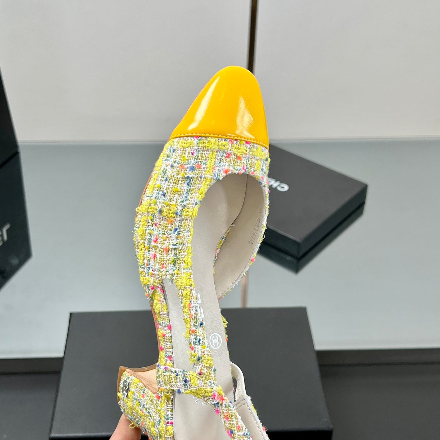 CC SLINGBACK 25S 65 MM IN YELLOW LAMBSKIN MIX TWEED - 35