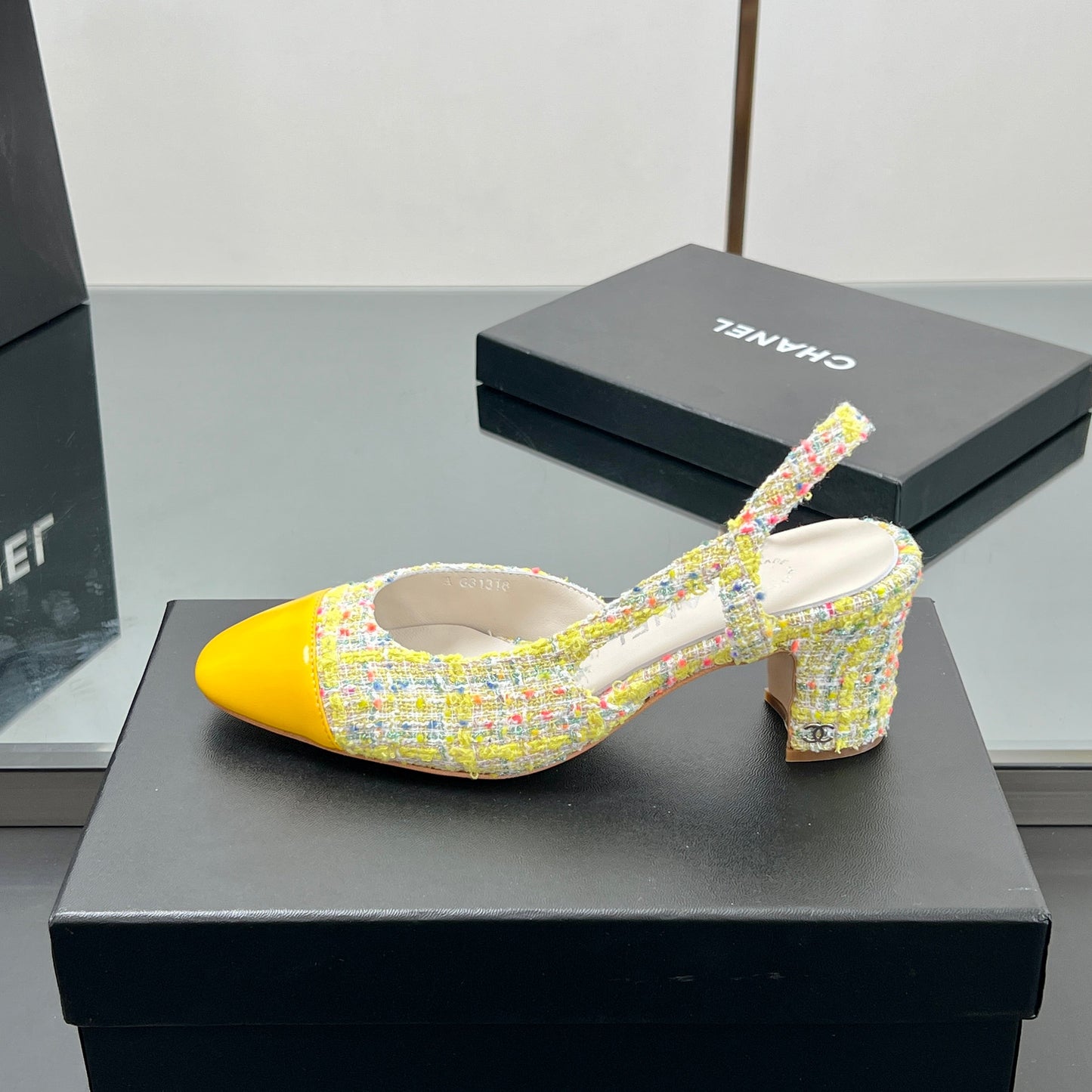 CC SLINGBACK 25S 65 MM IN YELLOW LAMBSKIN MIX TWEED - 35