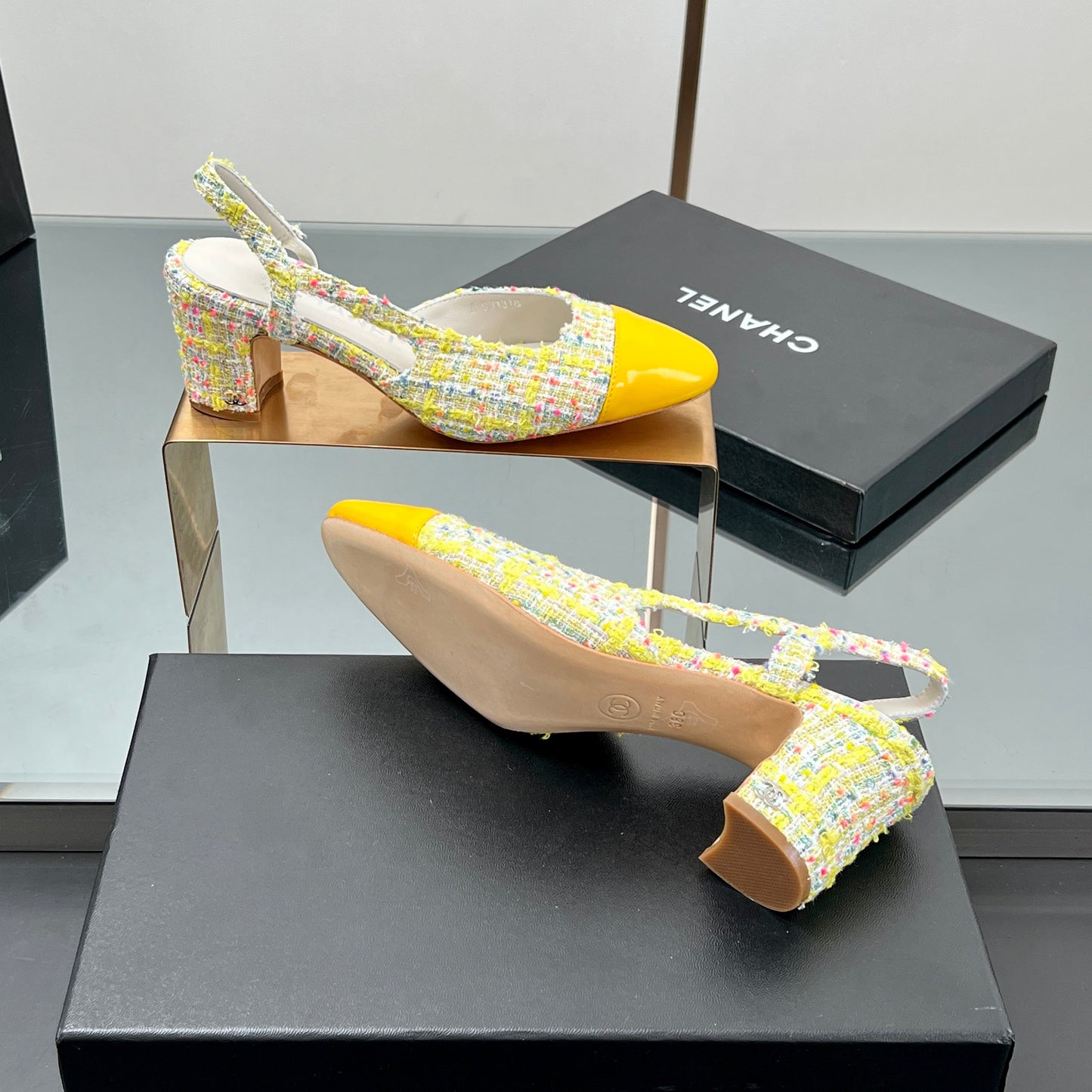 CC SLINGBACK 25S 65 MM IN YELLOW LAMBSKIN MIX TWEED - 35