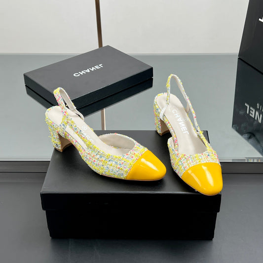 CC SLINGBACK 25S 65 MM IN YELLOW LAMBSKIN MIX TWEED - 35
