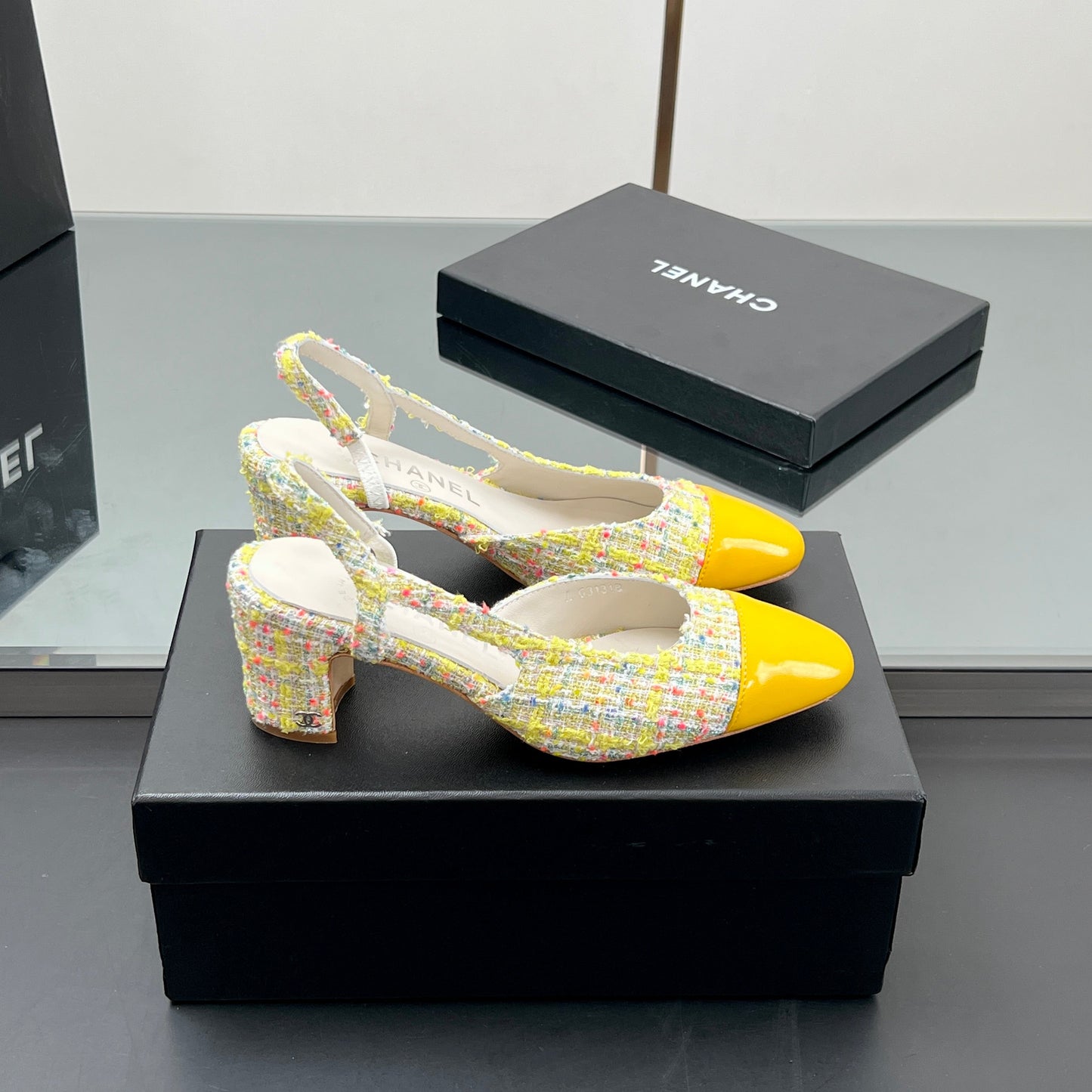 CC SLINGBACK 25S 65 MM IN YELLOW LAMBSKIN MIX TWEED - 35