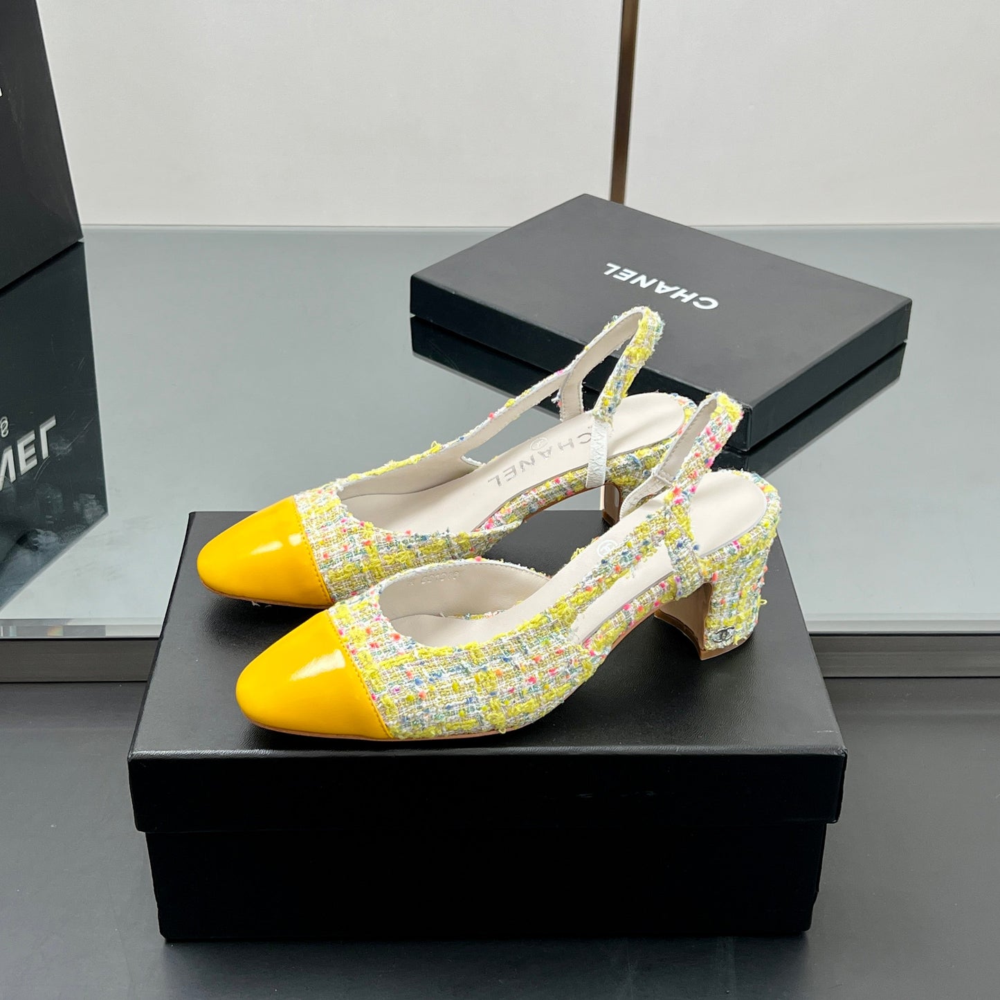 CC SLINGBACK 25S 65 MM IN YELLOW LAMBSKIN MIX TWEED - 35
