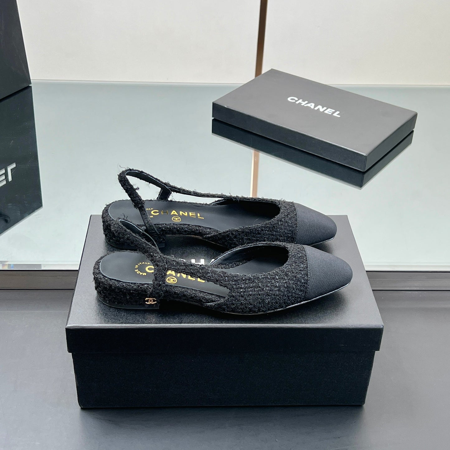 CC SLINGBACK 25S 25 MM IN BLACK TWEED AND FABRIC - 35