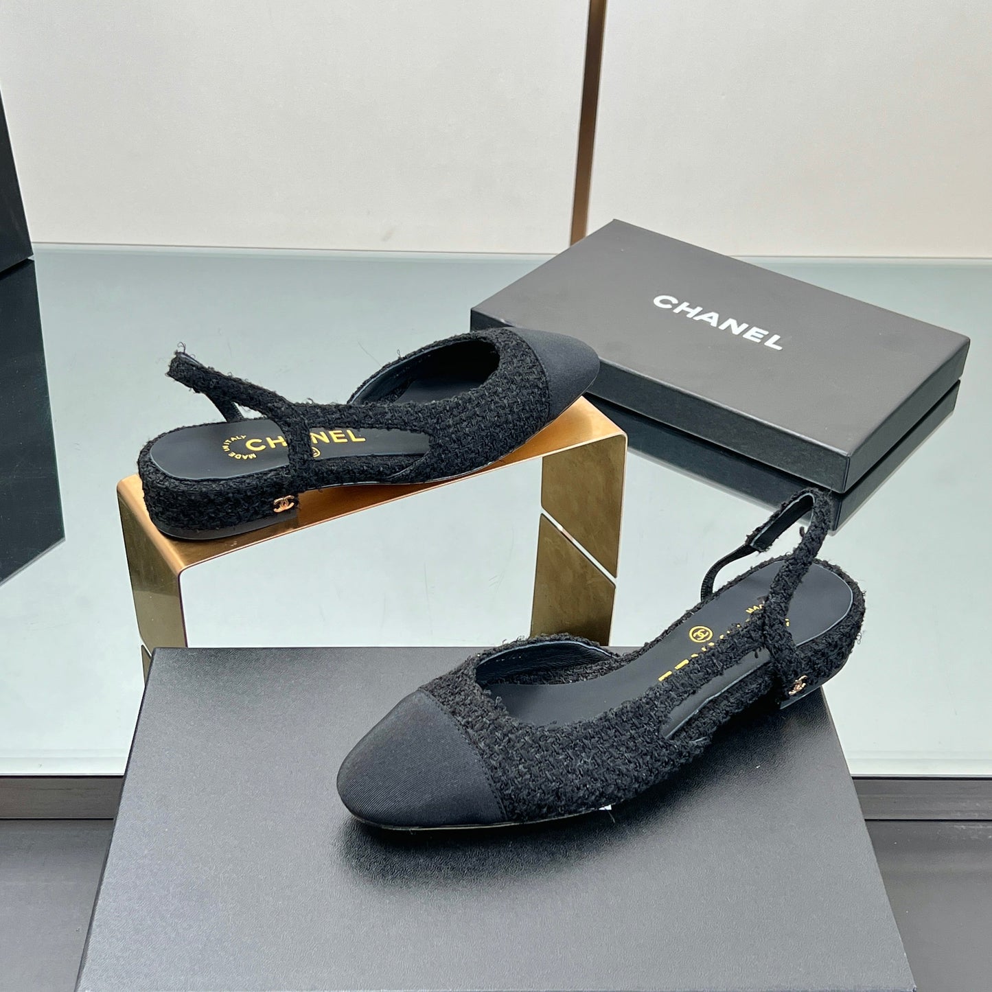 CC SLINGBACK 25S 25 MM IN BLACK TWEED AND FABRIC - 35