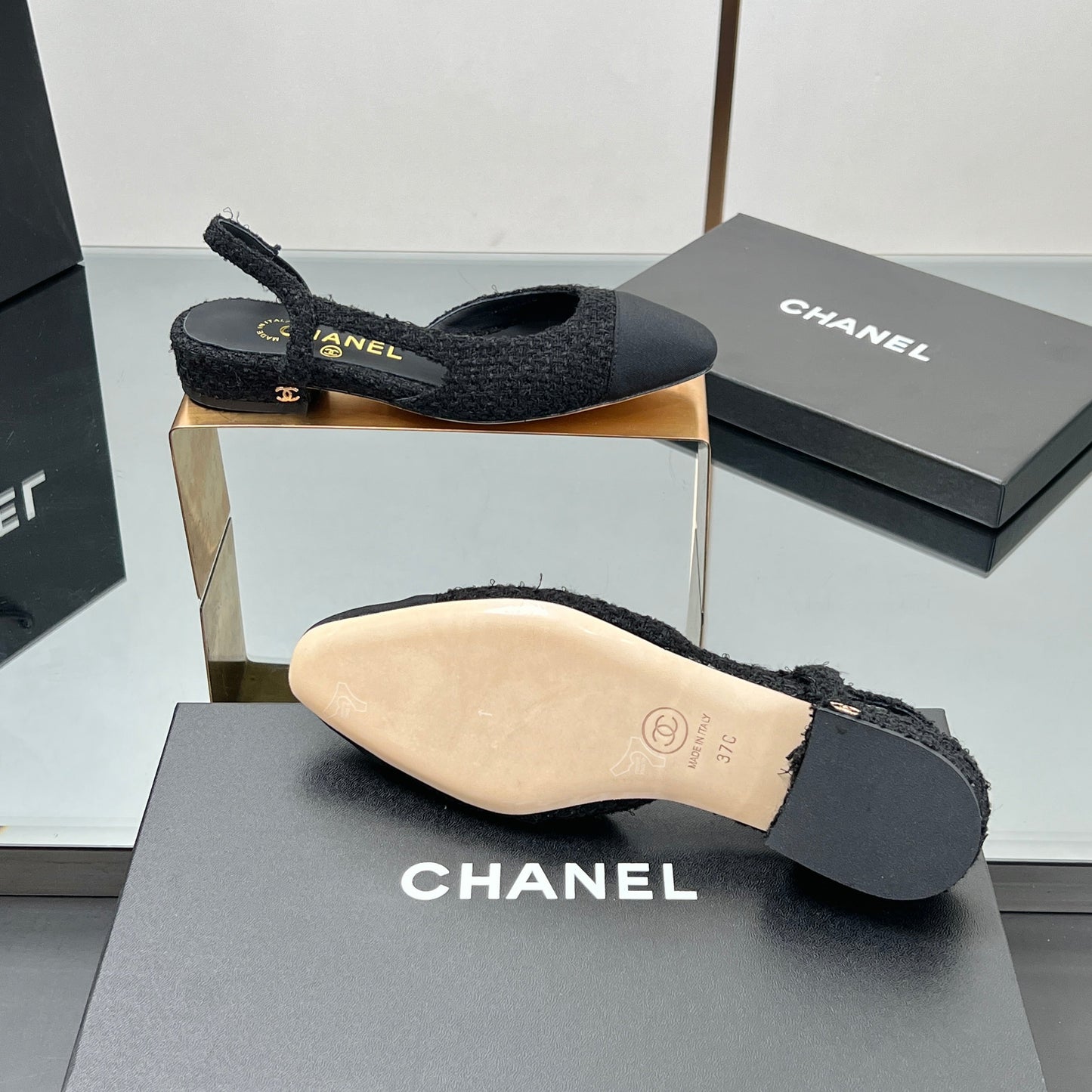 CC SLINGBACK 25S 25 MM IN BLACK TWEED AND FABRIC - 35