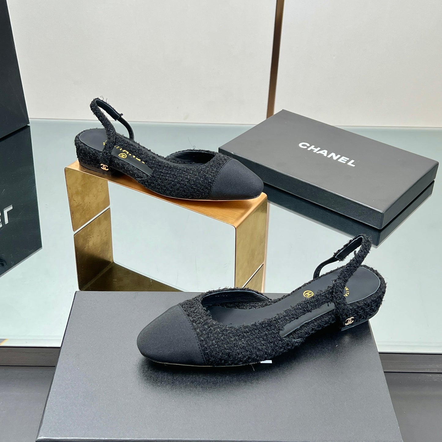 CC SLINGBACK 25S 25 MM IN BLACK TWEED AND FABRIC - 35