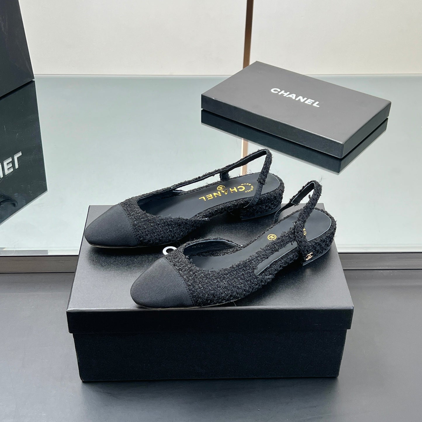 CC SLINGBACK 25S 25 MM IN BLACK TWEED AND FABRIC - 35