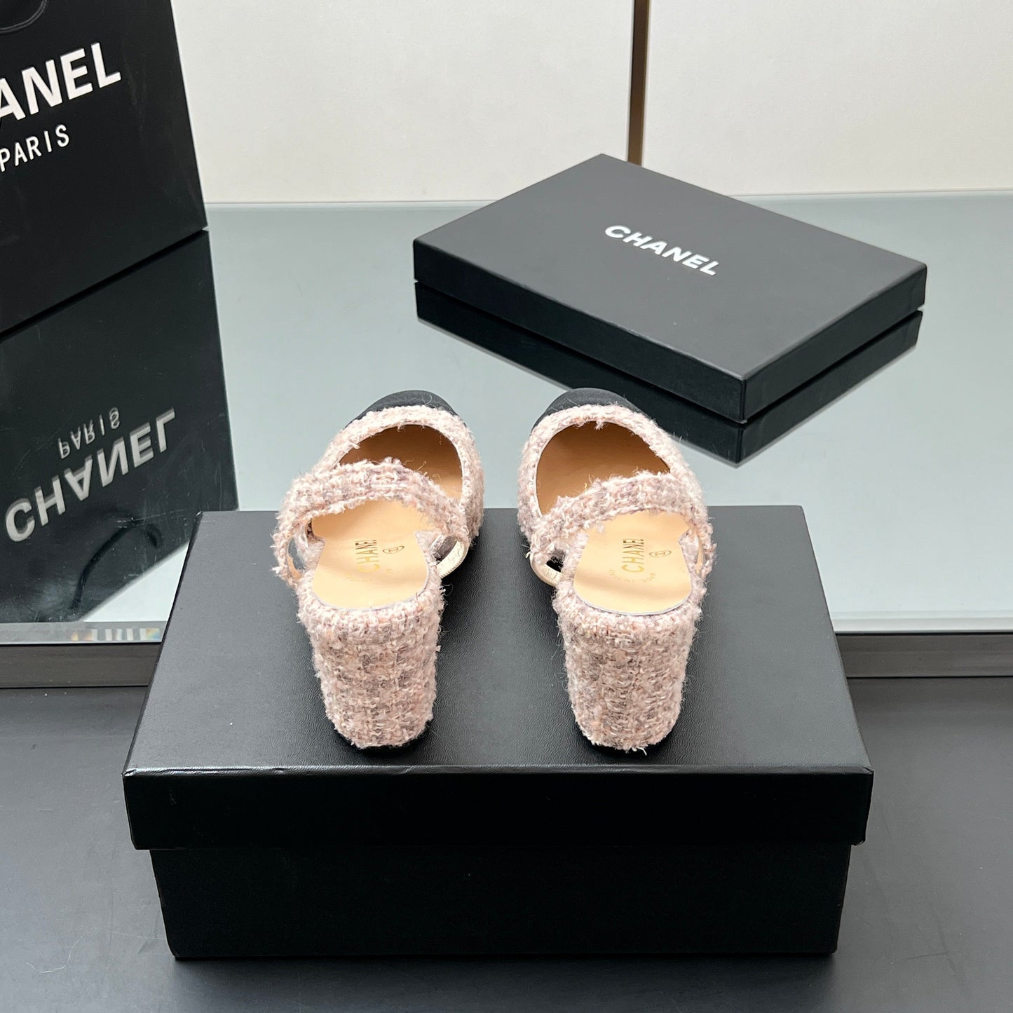 CC HIGH SLINGBACK 25S 65 MM IN PINK TWEED MIX BLACK FABRIC - 35