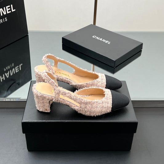 CC HIGH SLINGBACK 25S 65 MM IN PINK TWEED MIX BLACK FABRIC - 35