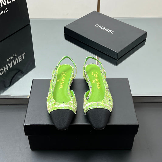 CC SLINGBACK 25S 25 MM IN GREEN FABRIC MIX TWEED - 35