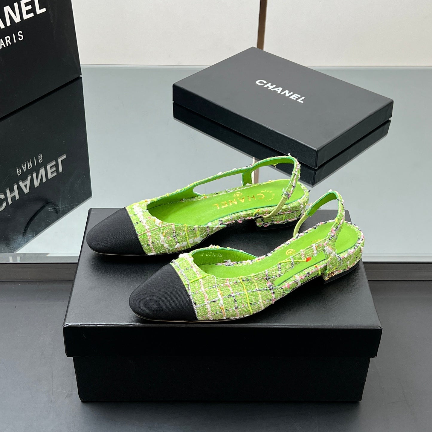 CC SLINGBACK 25S 25 MM IN GREEN FABRIC MIX TWEED - 35
