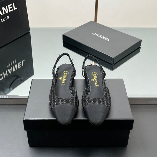 CC SLINGBACK 25S IN BLACK FABRIC AND TWEED SEQUINED - 35