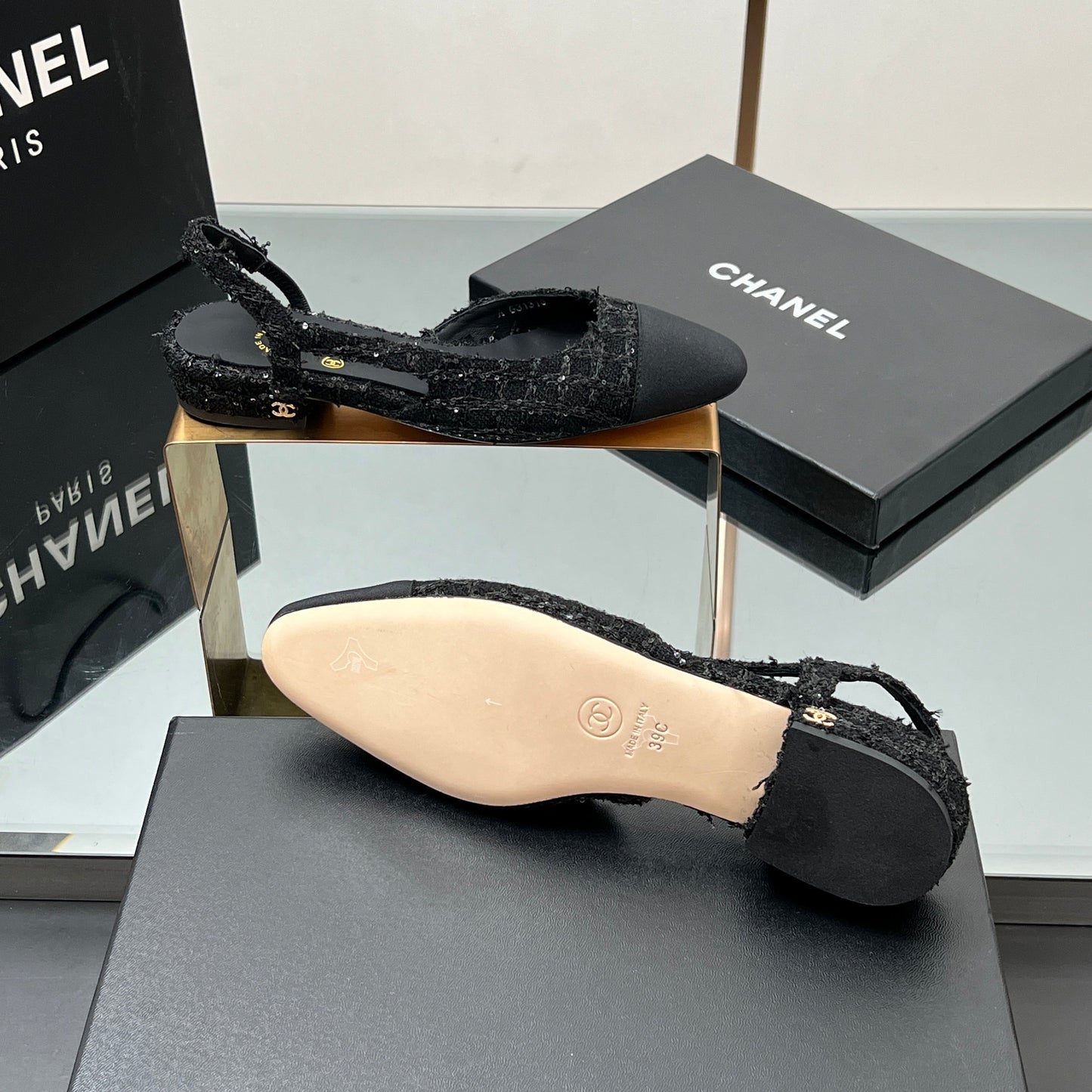 CC SLINGBACK 25S IN BLACK FABRIC AND TWEED SEQUINED - 35
