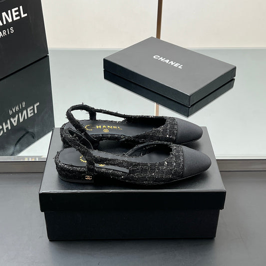 CC SLINGBACK 25S IN BLACK FABRIC AND TWEED SEQUINED - 35