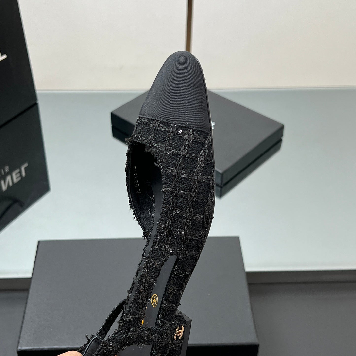 CC SLINGBACK 25S IN BLACK FABRIC AND TWEED SEQUINED - 35