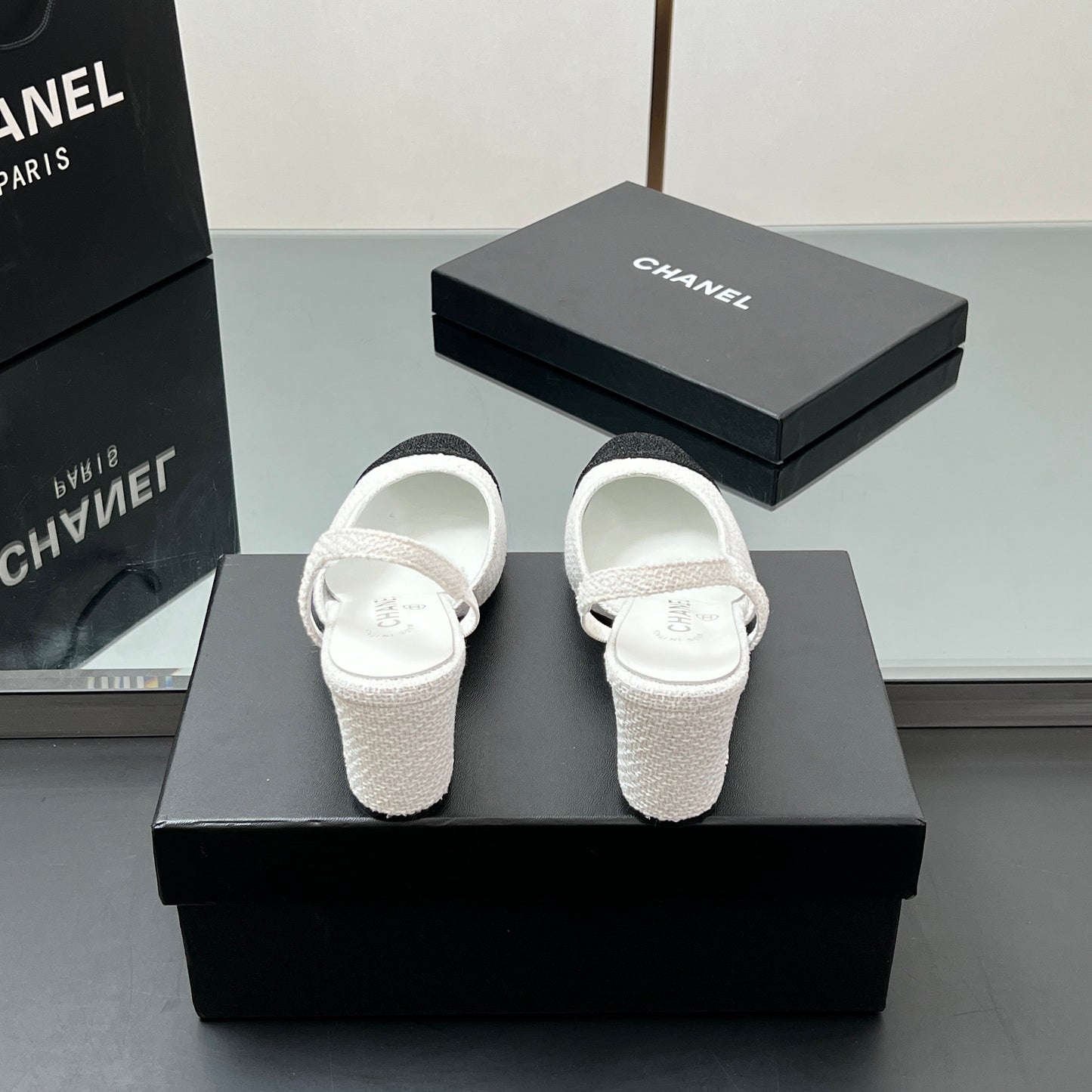CC SLINGBACK 25S 65 MM IN WHITE AND BLACK TWEED - 35