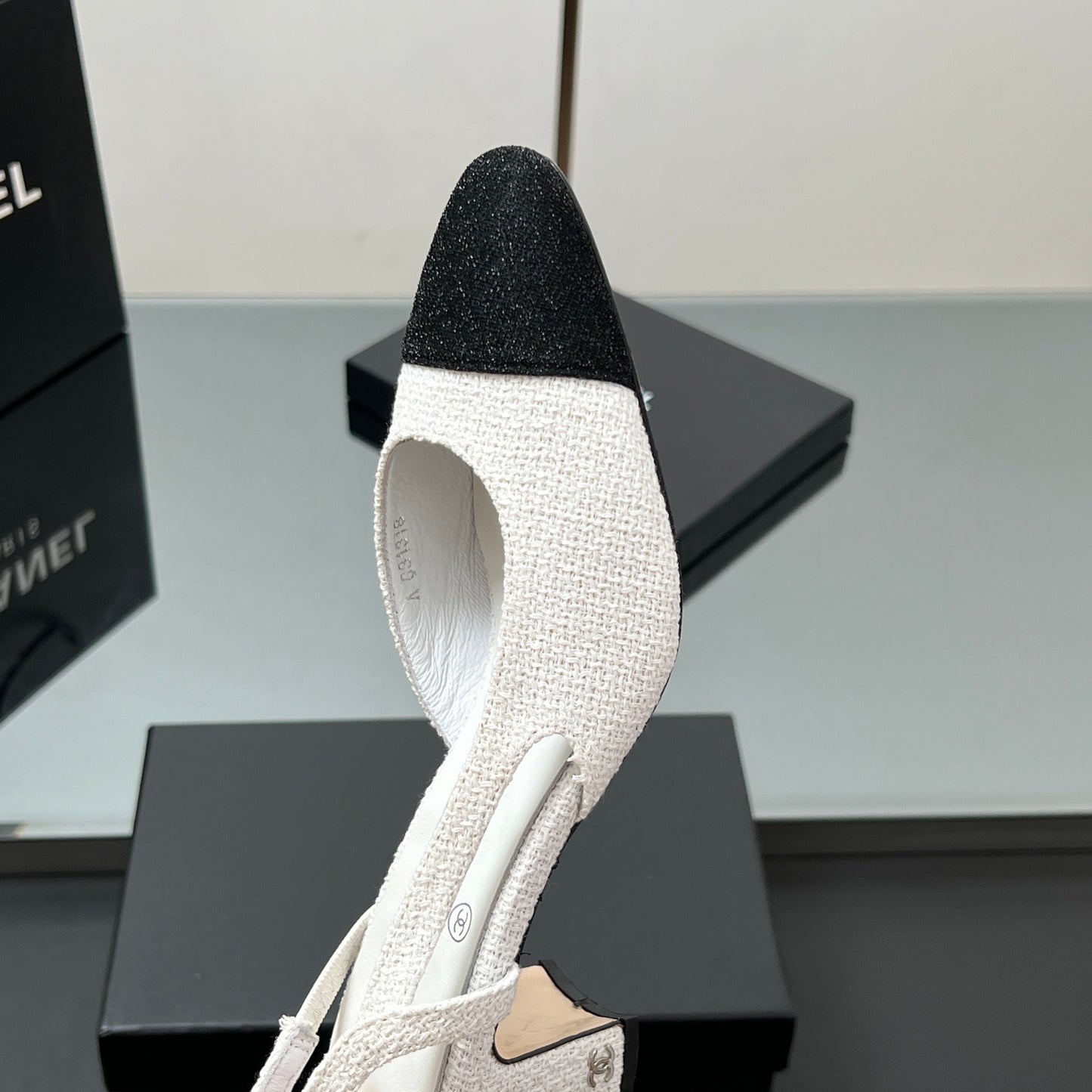 CC SLINGBACK 25S 65 MM IN WHITE AND BLACK TWEED - 35