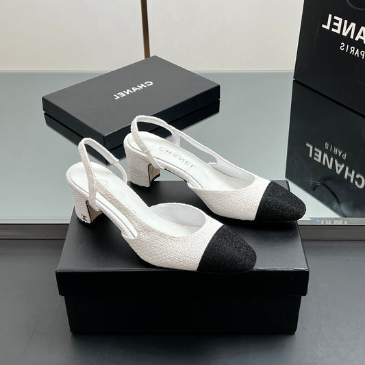 CC SLINGBACK 25S 65 MM IN WHITE AND BLACK TWEED - 35