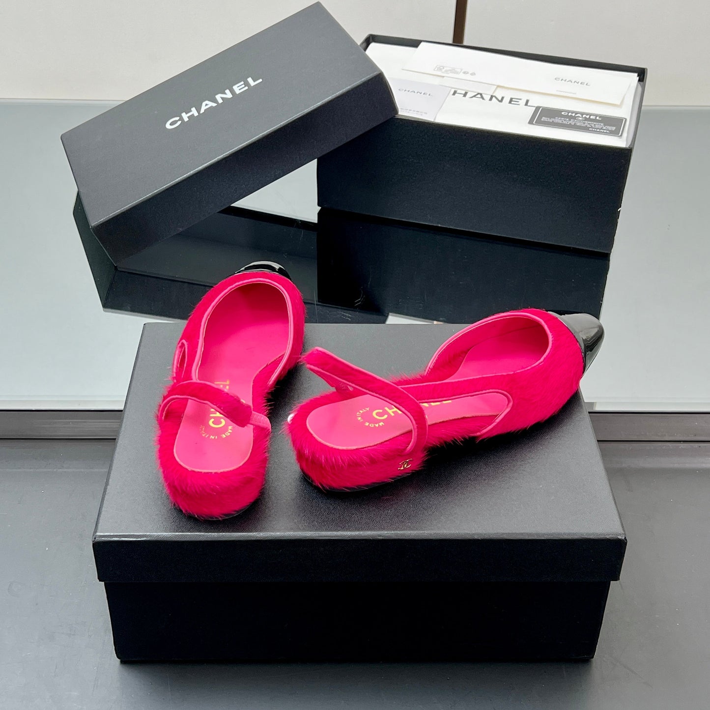 CC PONY HAIR SLINGBACK 25S IN PINK MIX BLACK GLOSSY LEATHER - 34