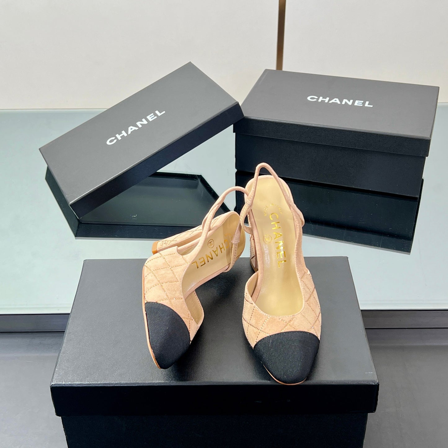 CC SLINGBACK 25S 95 MM IN BEIGE SUEDE AND CRYSTALS - 35