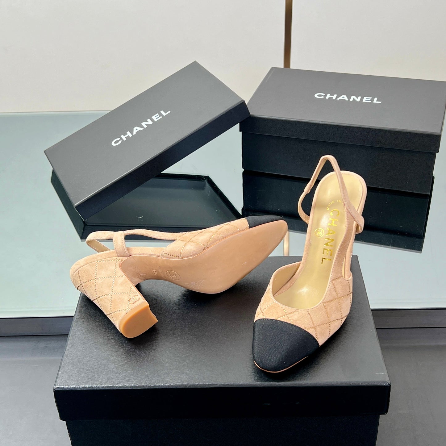 CC SLINGBACK 25S 95 MM IN BEIGE SUEDE AND CRYSTALS - 35