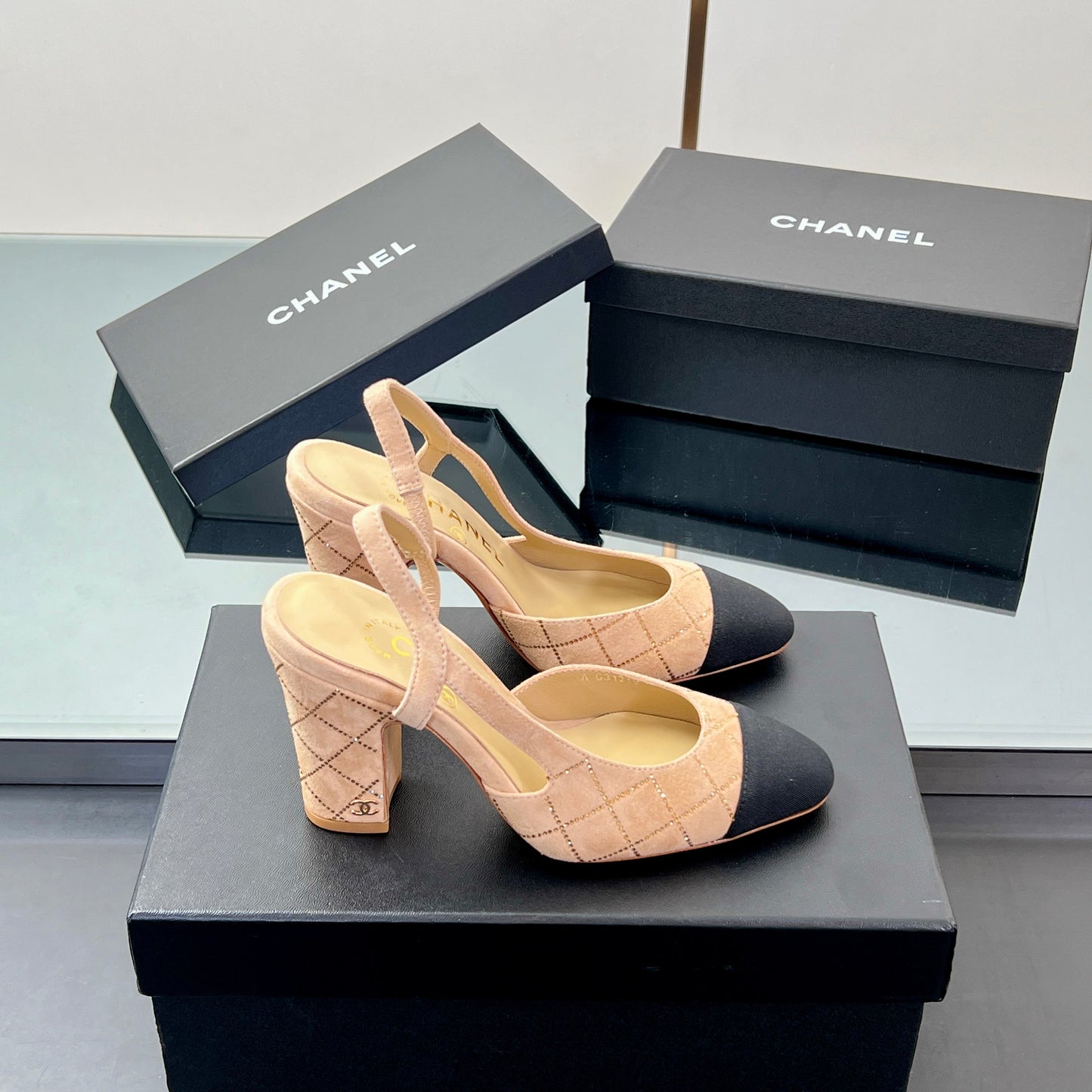CC SLINGBACK 25S 95 MM IN BEIGE SUEDE AND CRYSTALS - 35
