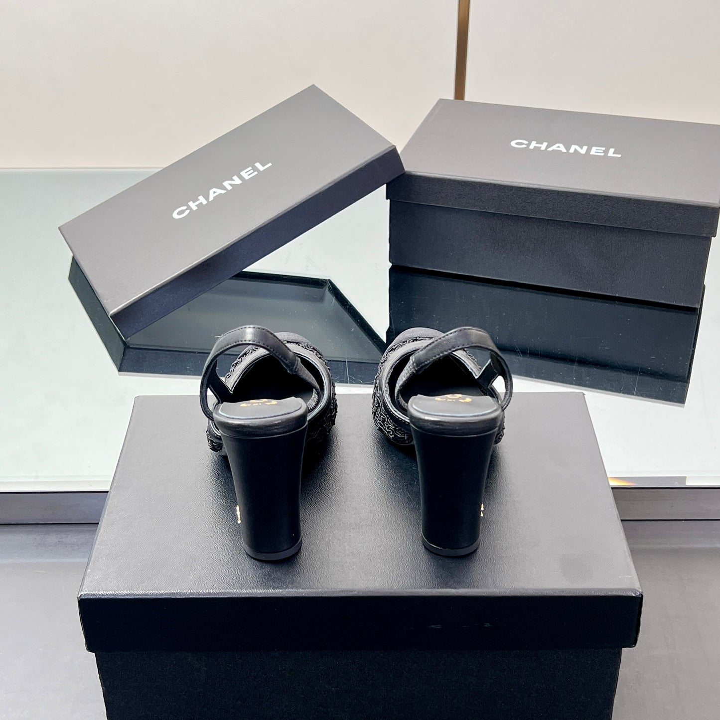 CC SLINGBACK 25S 95 MM IN BLACK FABRIC AND LAMBSKIN - 35