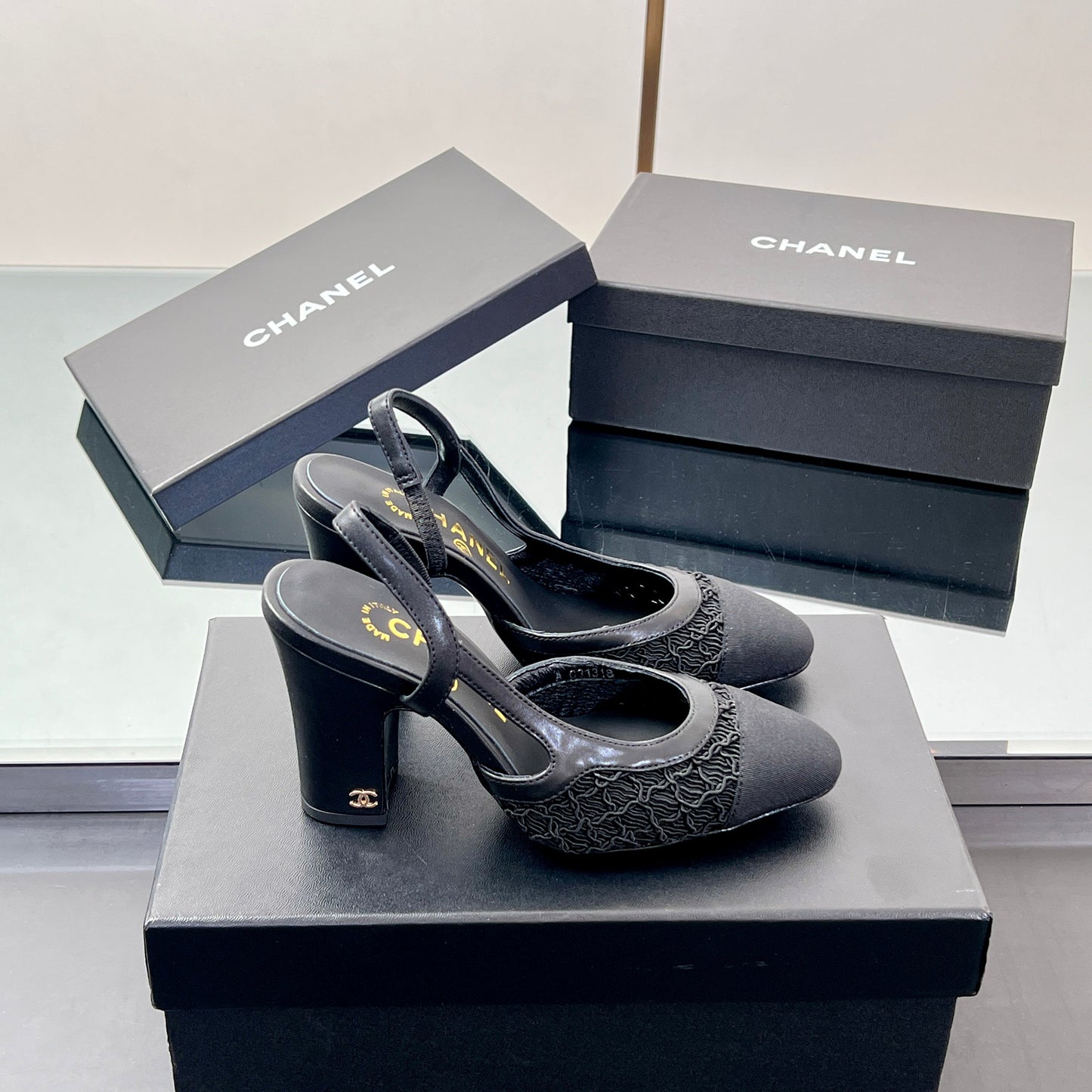 CC SLINGBACK 25S 95 MM IN BLACK FABRIC AND LAMBSKIN - 35