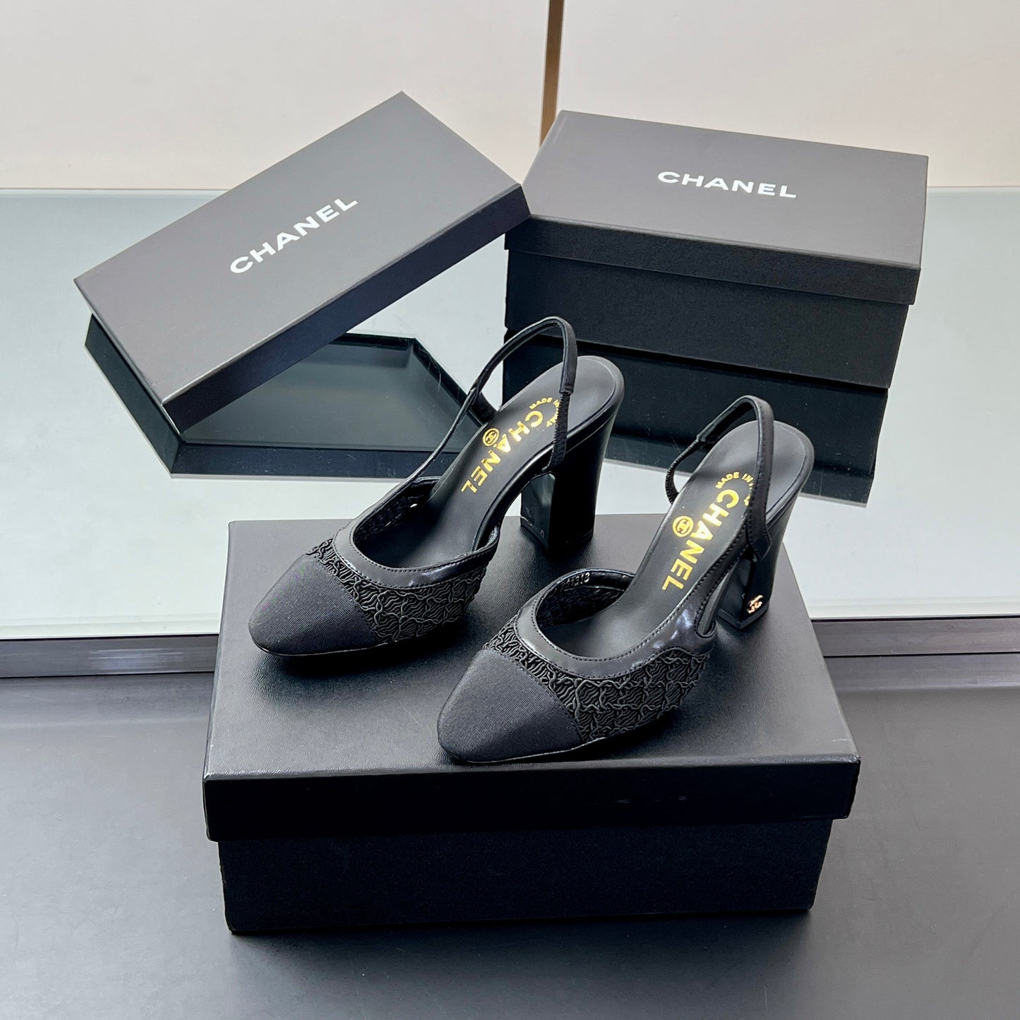 CC SLINGBACK 25S 95 MM IN BLACK FABRIC AND LAMBSKIN - 35