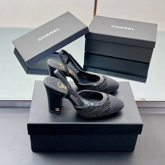 CC SLINGBACK 25S 95 MM IN BLACK FABRIC AND LAMBSKIN - 35
