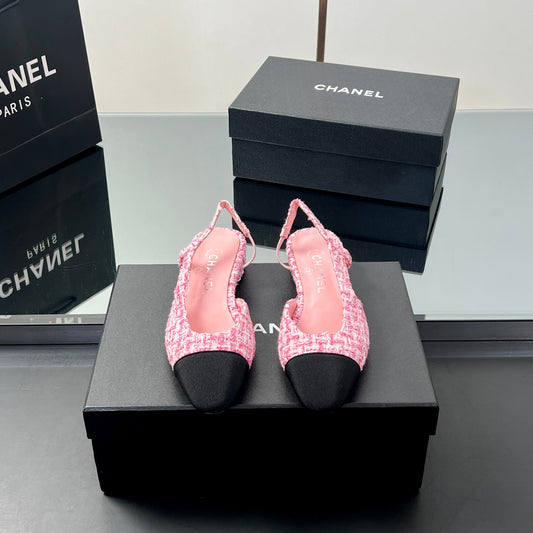 CC SLINGBACK 25S 25 MM IN PINK TWEED AND BLACK FABRIC - 35