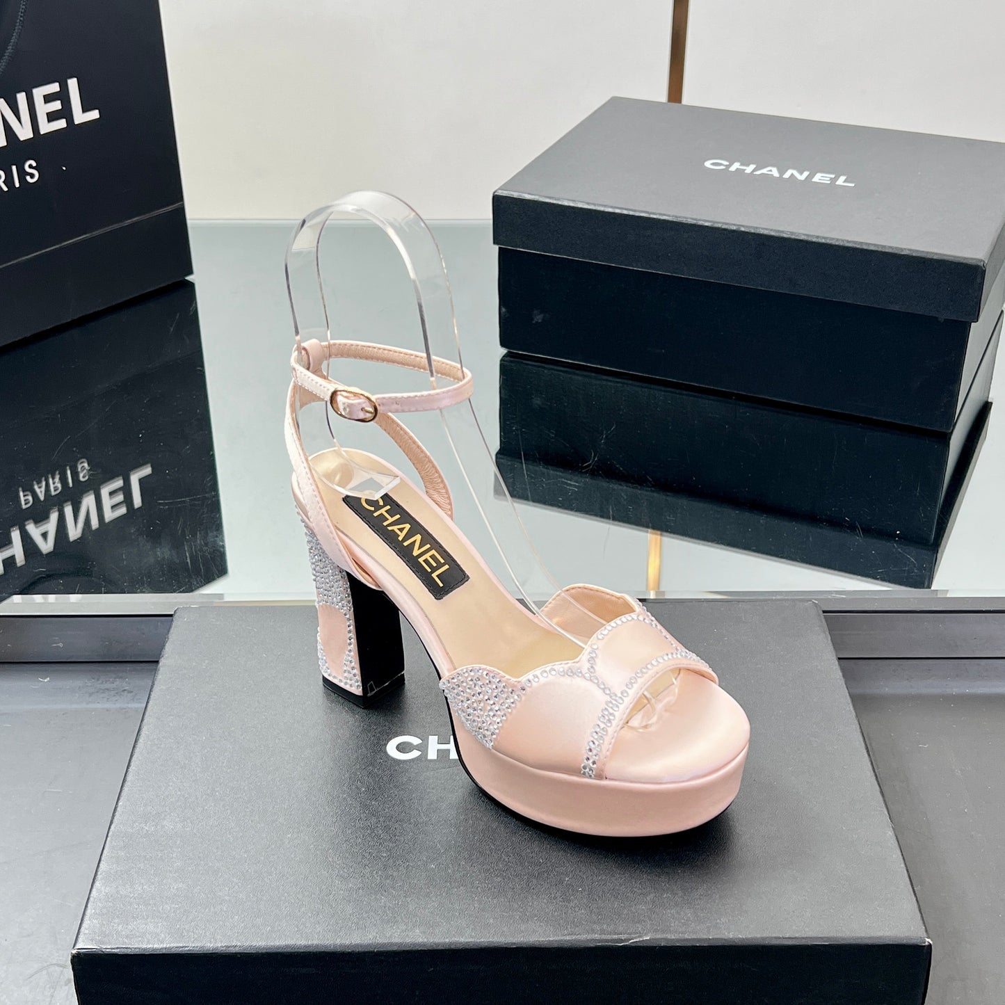HIGH HEELS SANDAL 90 MM IN APRICOT PINK CALFSKIN AND STONE - 35