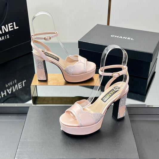 HIGH HEELS SANDAL 90 MM IN APRICOT PINK CALFSKIN AND STONE - 35