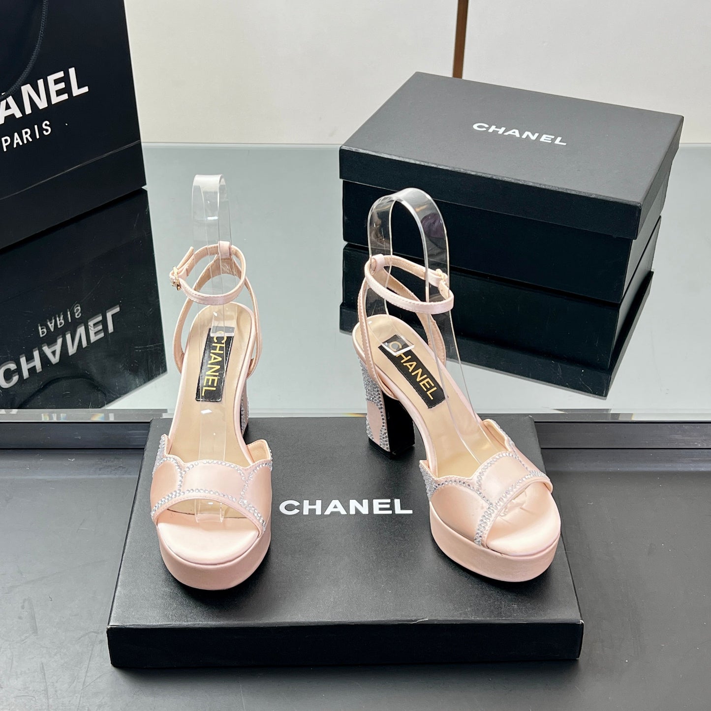 HIGH HEELS SANDAL 90 MM IN APRICOT PINK CALFSKIN AND STONE - 35