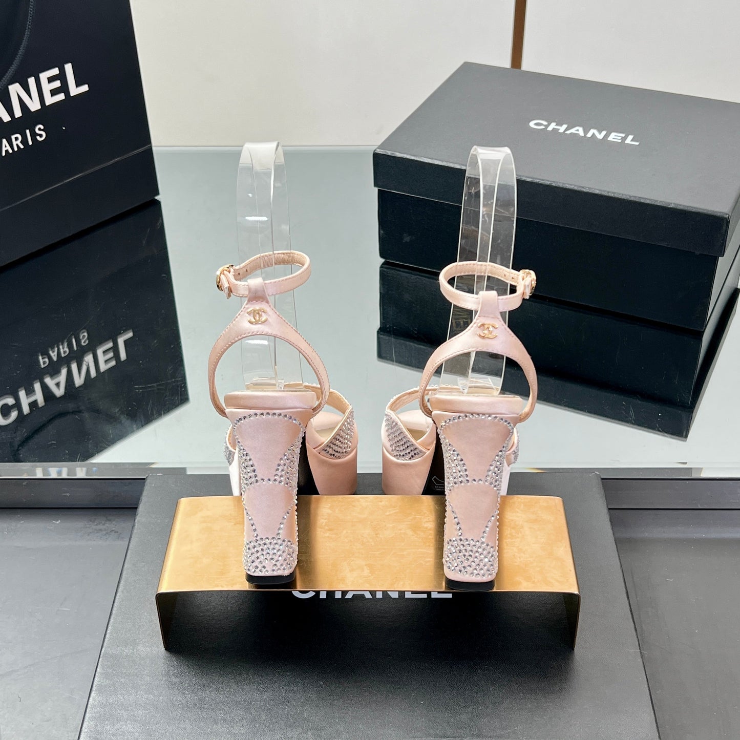 HIGH HEELS SANDAL 90 MM IN APRICOT PINK CALFSKIN AND STONE - 35