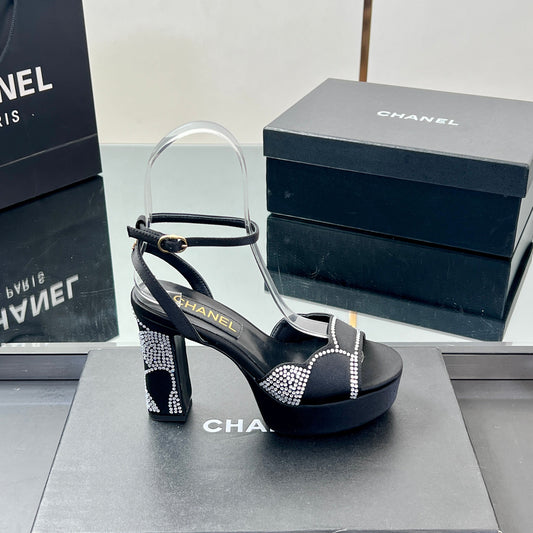 HIGH HEELS SANDAL 90 MM IN BLACK CALFSKIN AND STONE - 35