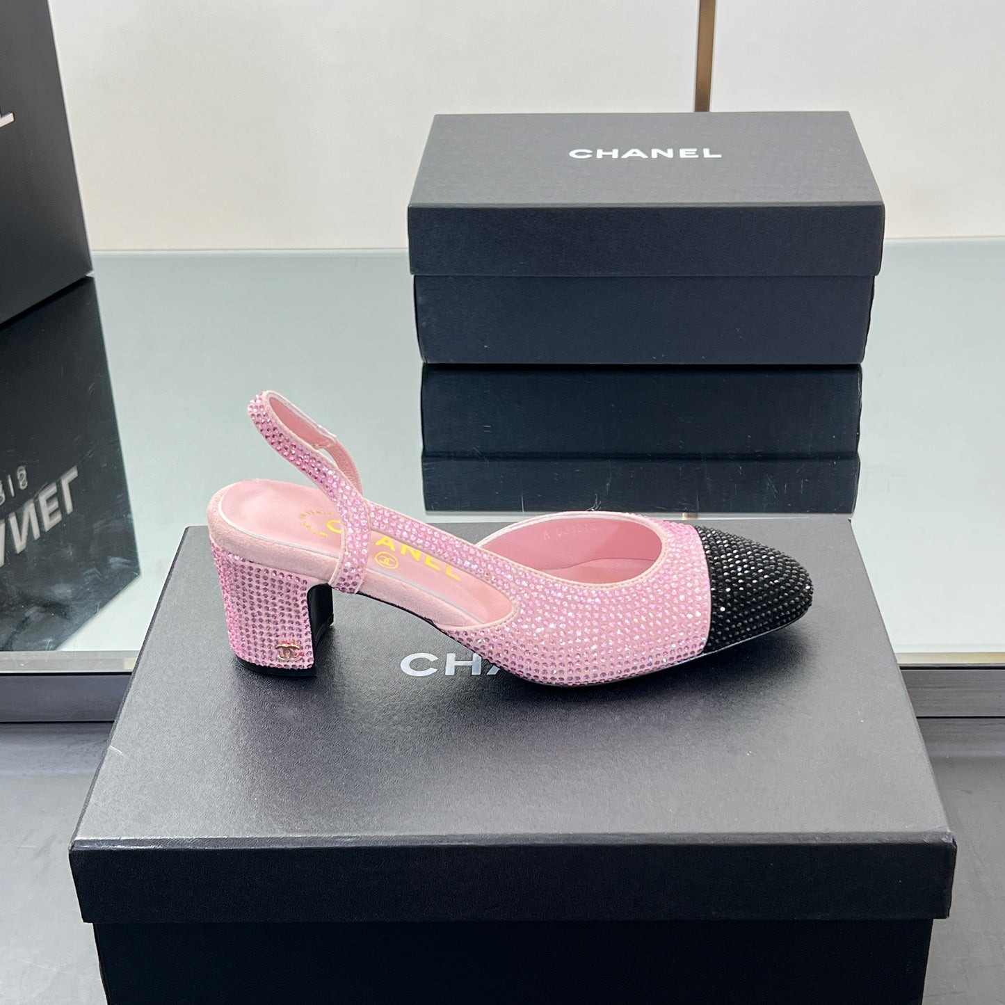 CC SLINGBACK 25S 65 MM IN PINK AND BLACK CRYSTALS - 35